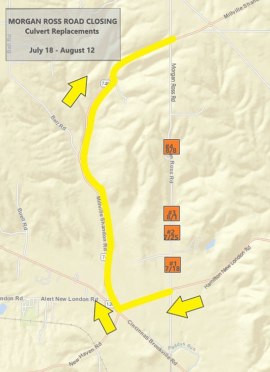 Butler County Engineer's Office released road closure map for Morgan Ross Road